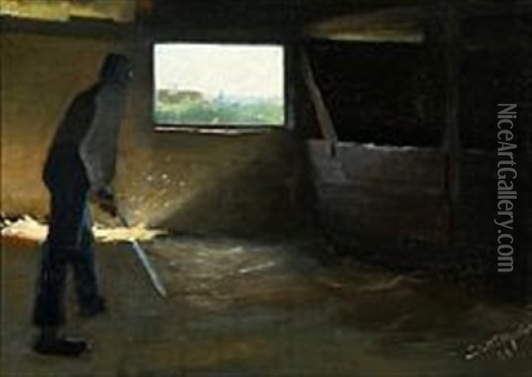 Interior From A Stable Oil Painting - Harald Slott-Moller