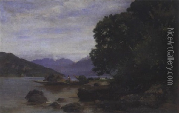 Lac De Thoune Oil Painting - Auguste Bachelin