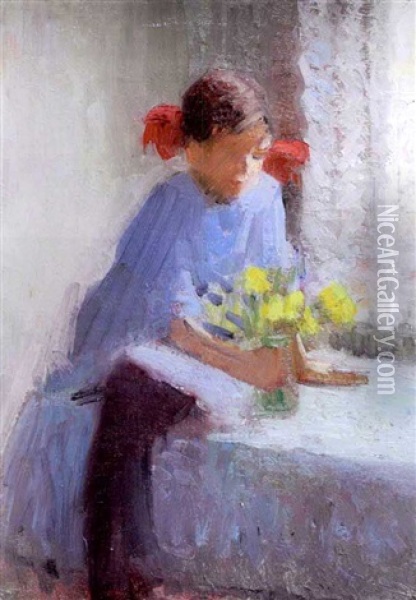 Young Girl With Flowers Oil Painting - Ada Walter Shulz