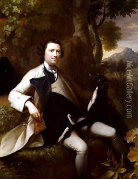 Francis Popham seated in a Wooded Landscape with his Greyhound Oil Painting - Mason Chamberlain