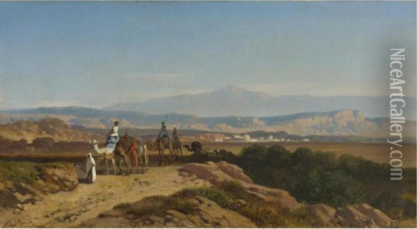 An Arab Caravan Oil Painting - August Albert Zimmermann