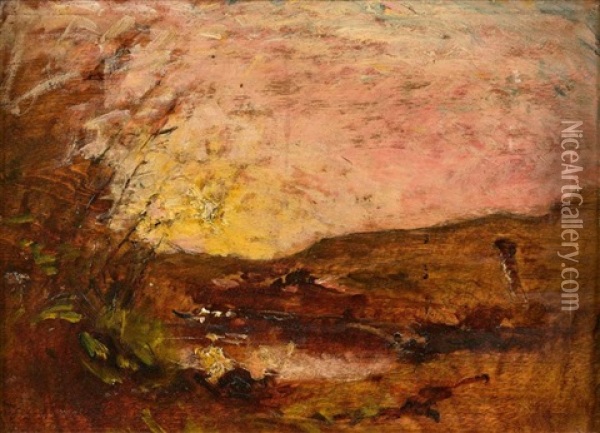 Paysage D'automne Au Soleil Couchant Oil Painting - Auguste Francois Ravier