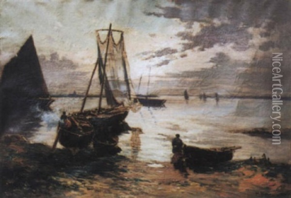 Retour De Peche, La Cotriade Oil Painting - Henri Alphonse Barnoin