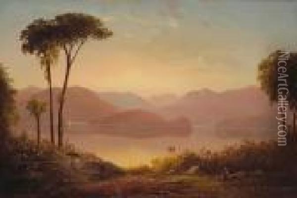 Sunset On A Tropical River Oil Painting - Norton Bush