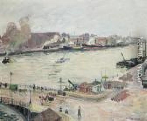 La Seine A Rouen, Pont Boieldieu Oil Painting - Camille Pissarro