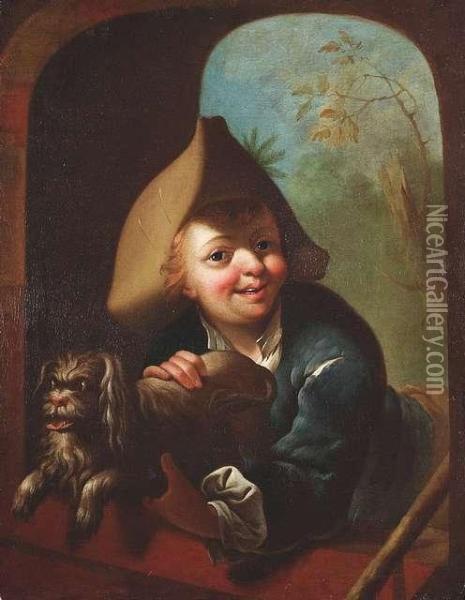 Conrad . A Boy With A Dog Oil Painting - Joseph Conrad Seekatz