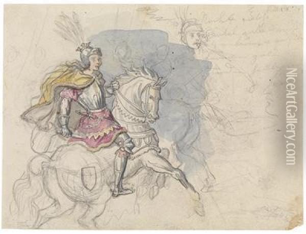 A Nobleman In Armour On A Horse Oil Painting - Julius Schnorr Von Carolsfeld