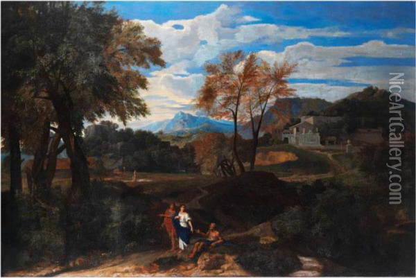 Arkadische Landschaft Mit Palastgeb Oil Painting - Francisque I Millet