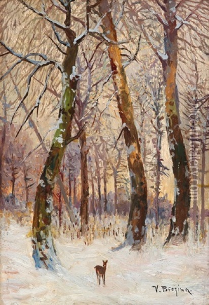 Srnka V Zimnim Lese Oil Painting - Vaclav Brezina