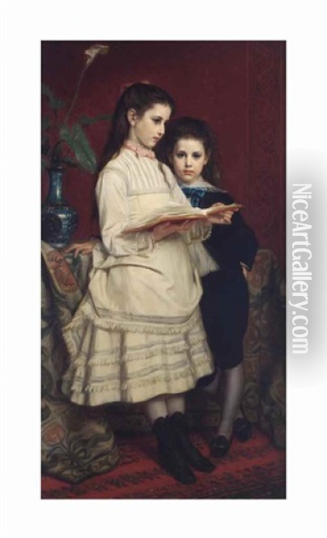 Two Children Oil Painting - Hugues Merle