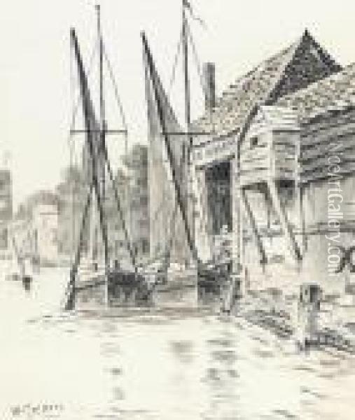 View Of Swan Wharf, Chelsea Oil Painting - Walter Greaves