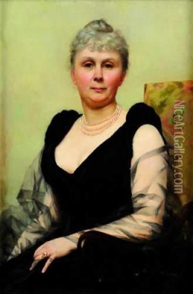 Portrait De Femme A La Robe Noire Oil Painting - G. Colombier