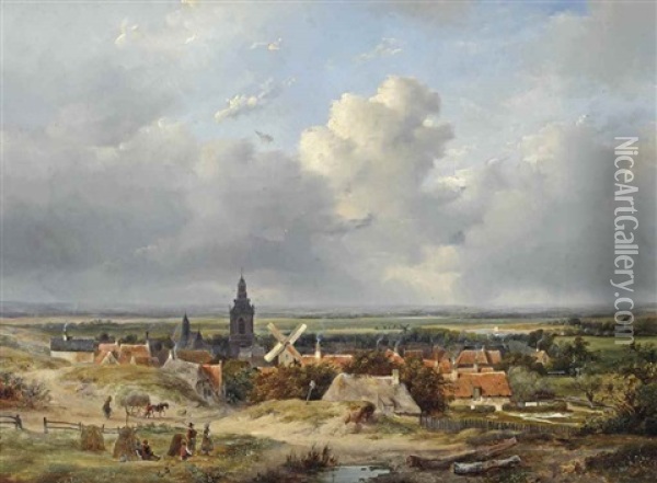 A Panoramic View Of A Village In The Dunes Oil Painting - Andreas Schelfhout