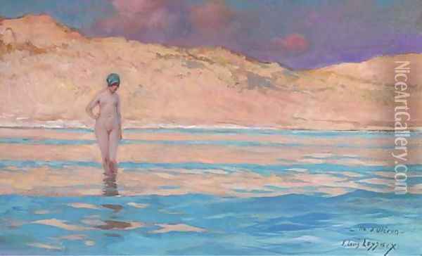 A young beauty paddling by the dunes, The Ile d' Oleron Oil Painting - Ernest Louis Lessieux
