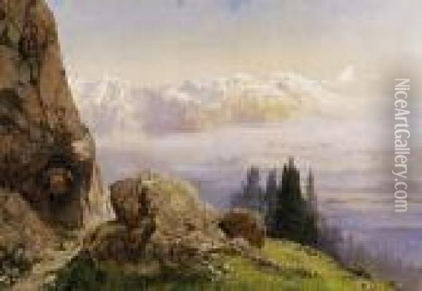 Landscape In The Alps Oil Painting - Konrad Petrides