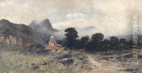Ermita En Paisaje Oil Painting - Jose Vilar Torres