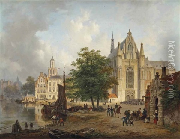 A Capriccio View Of The Hooglandse Kerk, Leiden Oil Painting - Bartholomeus Johannes Van Hove