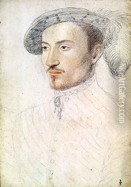 Portrait of an unknown man, possibly Guy de Laval (1521-1547) Oil Painting - (studio of) Clouet