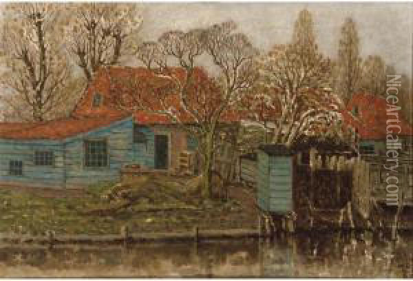 Farmstead Nearby Dordrecht Oil Painting - William Degouve de Nuncques