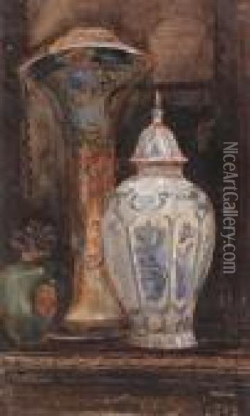 La Porcelaine Bleue Oil Painting - Jules Achille-Noel