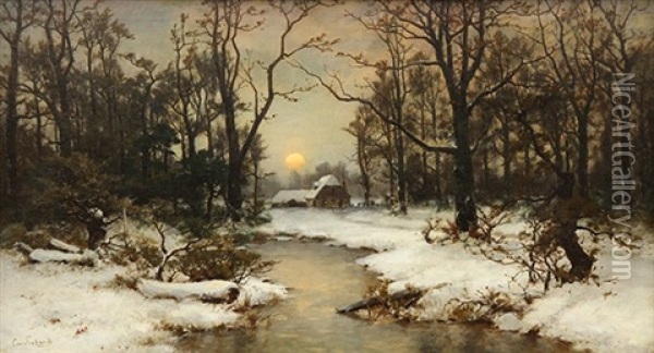Winter Cabin In The Sierras Oil Painting - Carl Von Perbandt