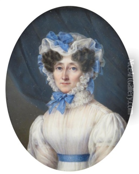 Portrait Miniature Of A Lady Oil Painting - Jean Baptiste Desire Troivaux