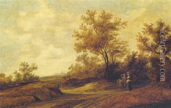 A Dune Landscape With Figures By A Track Oil Painting - Jacob van Mosscher