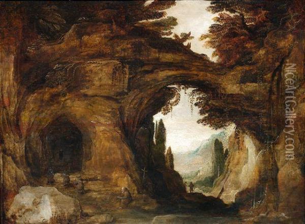 Grottenlandschaft Mit Einsiedlern Oil Painting - Joos De Momper