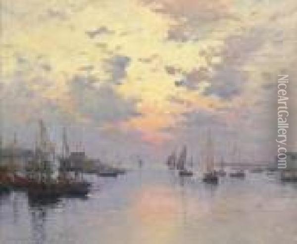 Le Port De Concarneau, Coucher De Soleil Oil Painting - Fernand Marie Eugene Legout-Gerard