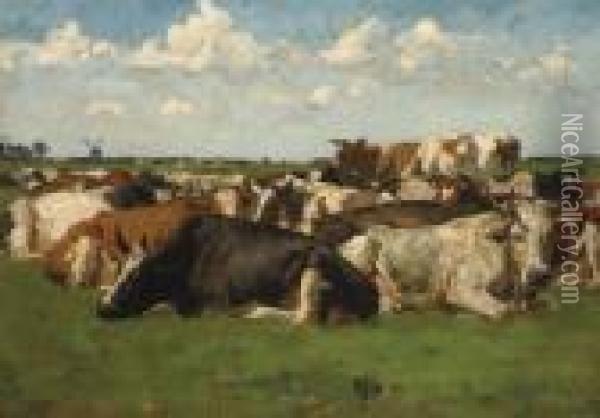 Koppe En Koeien: Amongst The Cattle Oil Painting - Floris Verster