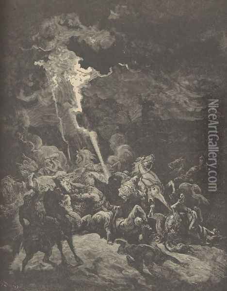 Elijah Destroying The Messengers Of Ahaziah Oil Painting - Gustave Dore