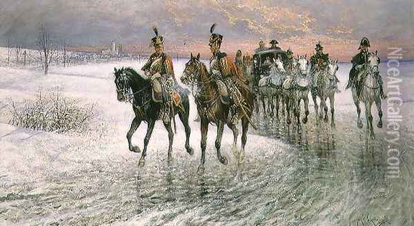 An Escort of the 4th French Hussars Oil Painting - Jan van Chelminski