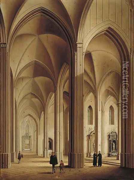 The interior of a Gothic cathedral Oil Painting - Johann Ludwig Ernst Morgenstern