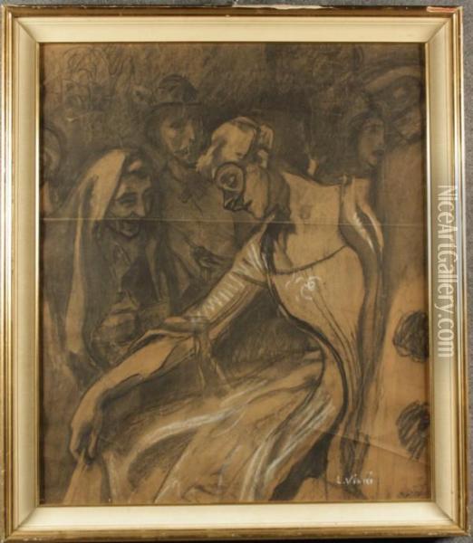 ''ballo In Maschera''. Oil Painting - Lorenzo Viani