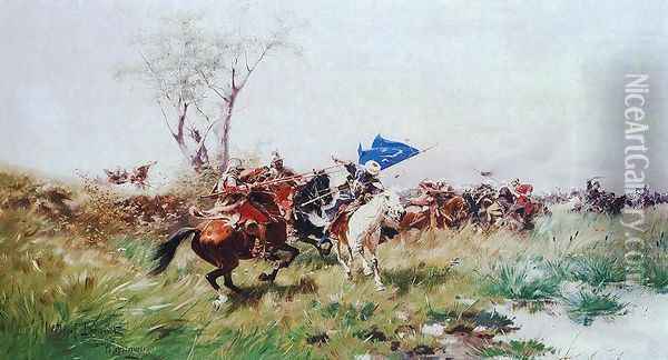 Atak kawalerii Oil Painting - Josef von Brandt