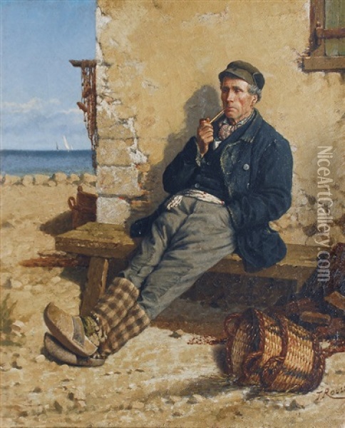 Fisherman Smoking A Pipe Oil Painting - Toussaint Roussy