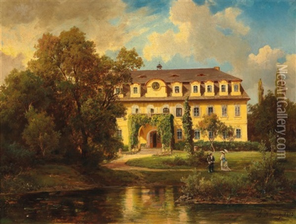 View From A Garden To An Elegant Villa Oil Painting - Alois Kirnig