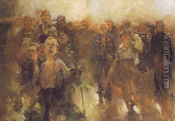 The Rakoczi March sketch 1899 Oil Painting - Simon Hollosy