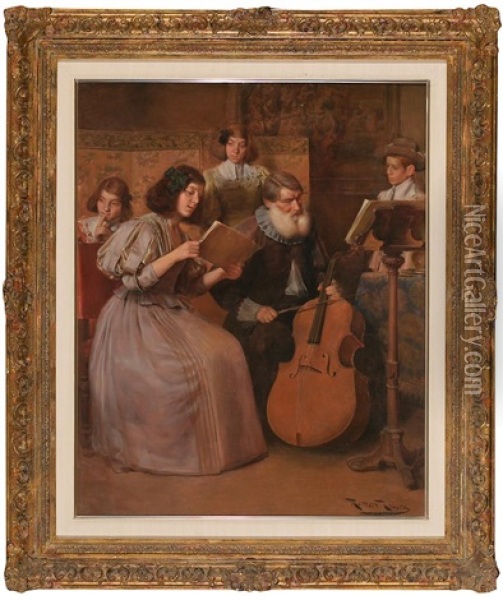 La Leccion De Musica Oil Painting - Roman Ribera Cirera