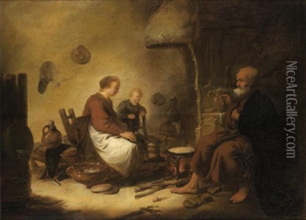 La Famille Devant L'atre Oil Painting - Benjamin Gerritsz Cuyp