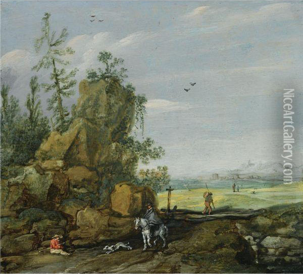 A Rocky Landscape Oil Painting - Esaias Van De Velde
