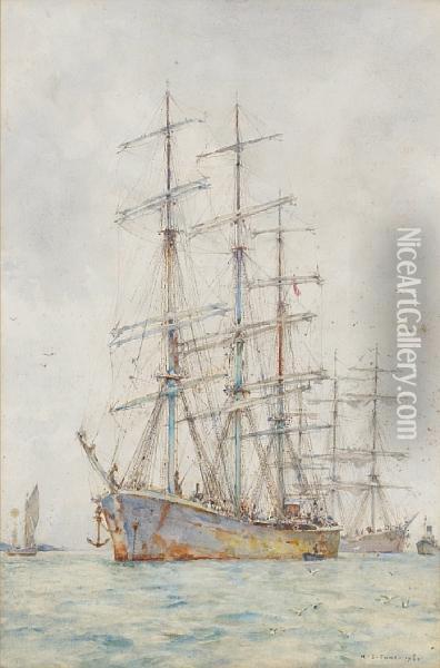 Windjammers At Anchor Oil Painting - Henry Scott Tuke