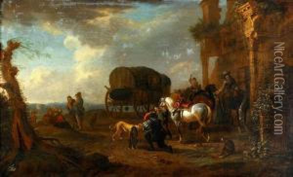 Pastoralt Ruinlandskap Med Rastande Sallskap Oil Painting - Johann Melchior Roos