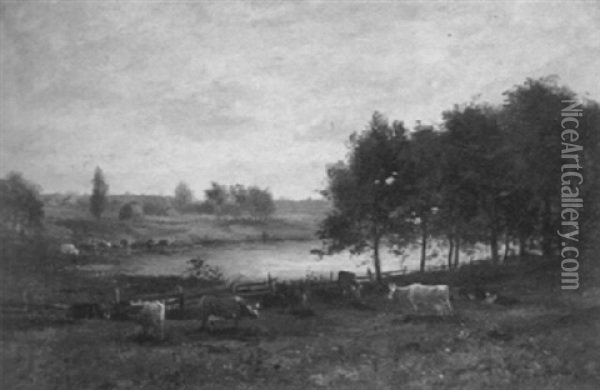 Pastures Of Grazing Cattle Oil Painting - George Frank Higgins
