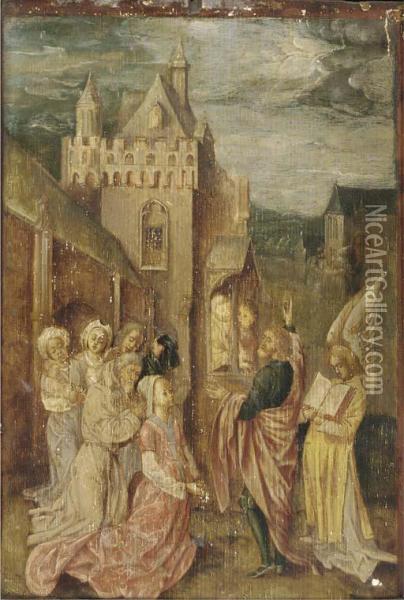 A Male Saint Preaching Outside A Manor Oil Painting - Colijn de Coter