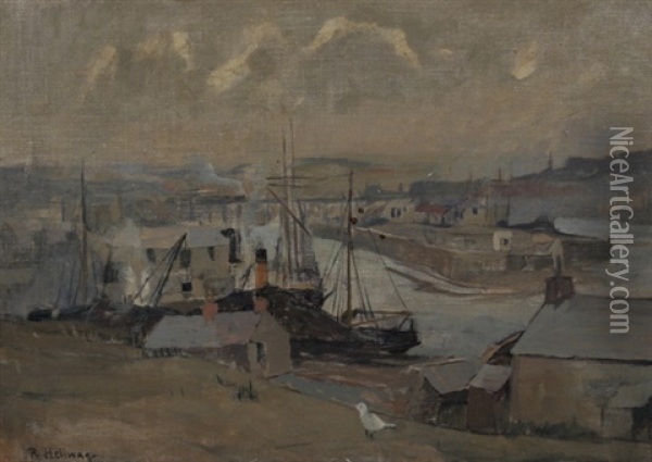 Hafenanlage Mit Kleinen Segelschiffen Oil Painting - Rudolf Hellwag