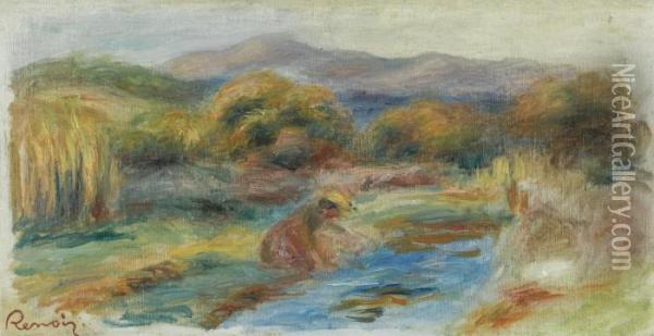 Laveuse Dans Un Paysage Oil Painting - Pierre Auguste Renoir
