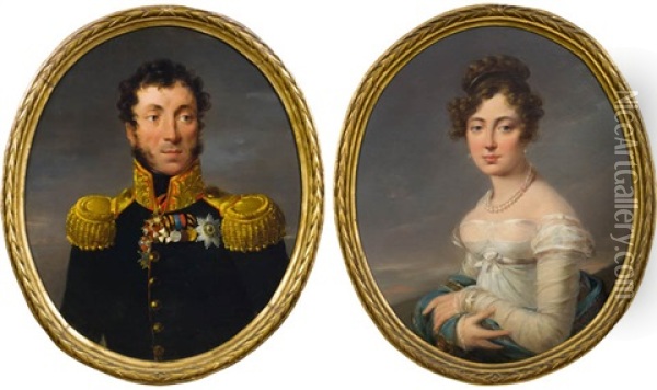 Portrats Von General Pjotr Sergeewitsch Uschakow Und Seiner Gemahlin Maria (pair) Oil Painting - Alexander Molinari