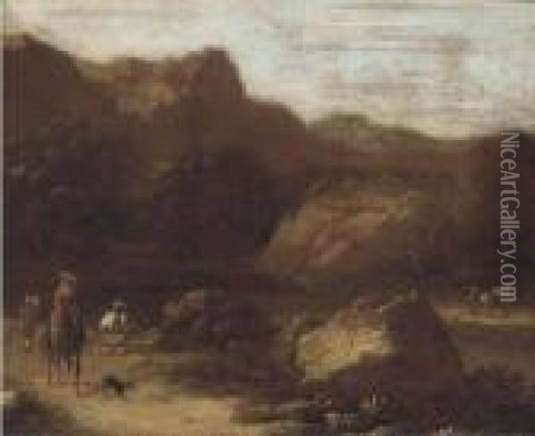 Figures And A Dog On A Beaten Track Oil Painting - Adriaen Van Diest