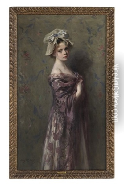 Girl With Bonnet Oil Painting - Irving Ramsey Wiles